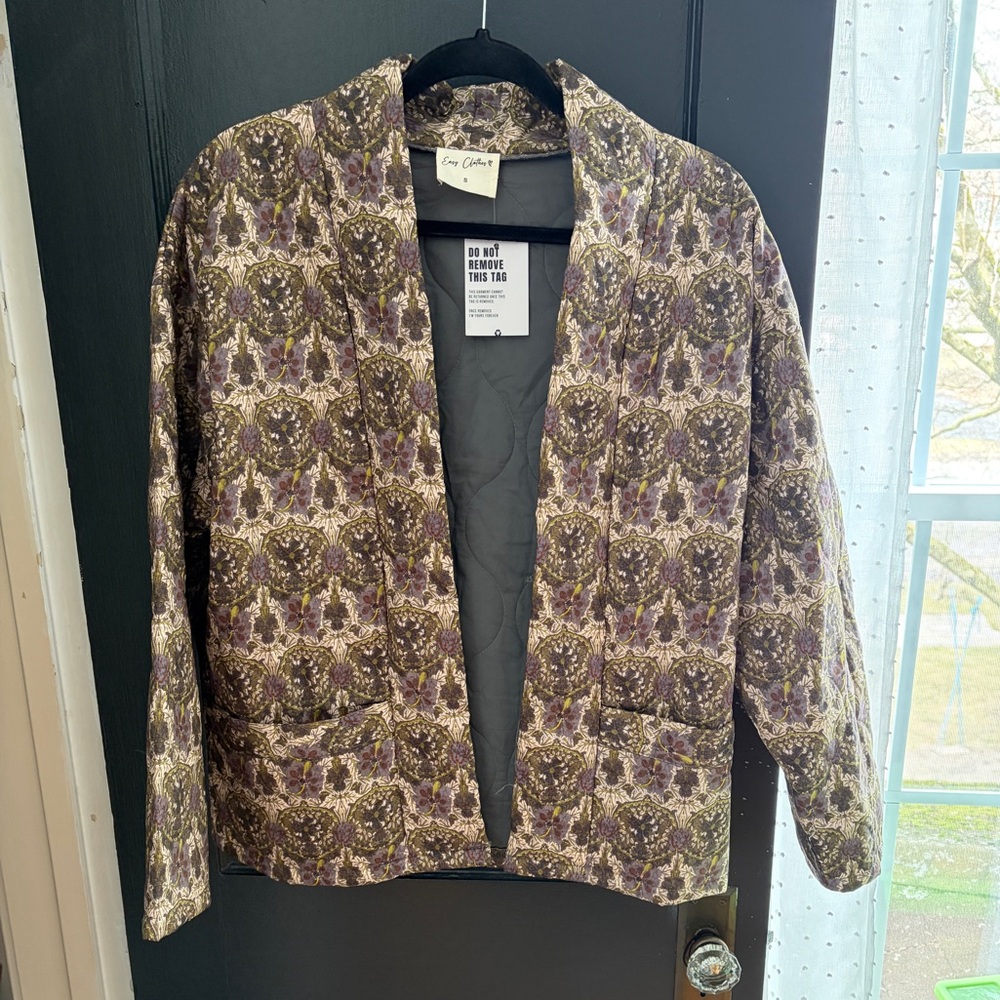 Easy Clothes Khaki Gloria Jacket Quilted Open-Front Blazer S NWT